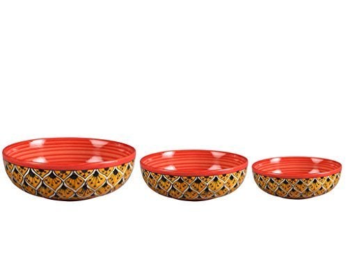 Caffeine Ceramic Handmade Orange Morocco Serving Bowl Set of 3 - Image 4