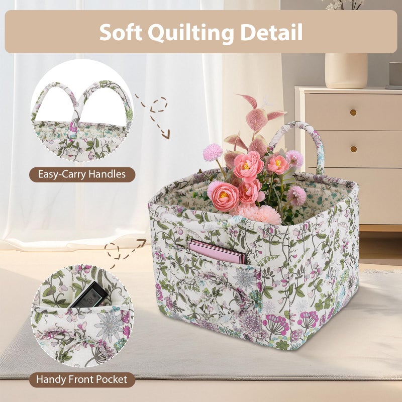 ANKICK Storage Basket Boho Fabric Large Collapsible Floral Laundry Nursery Hamper Portable Folding Storage for Clothes Toys (Purple) - Image 5