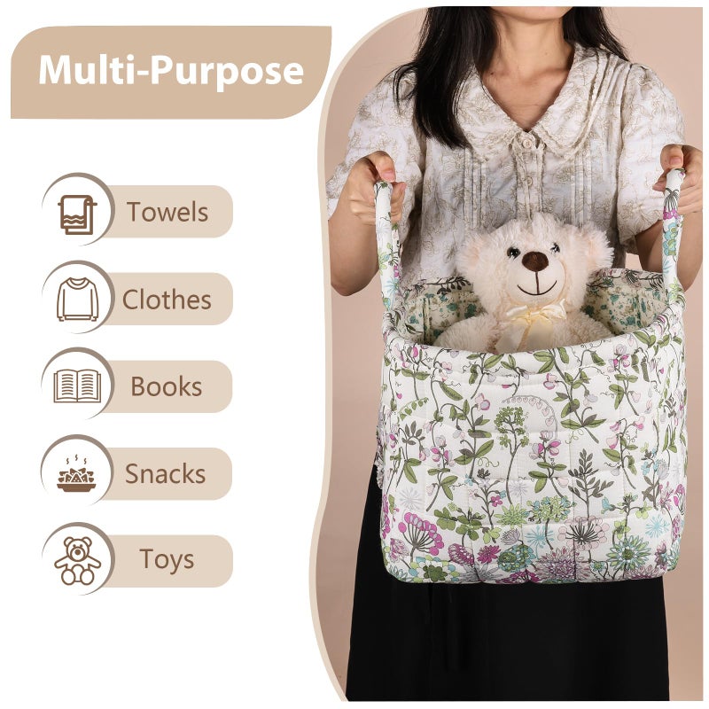 ANKICK Storage Basket Boho Fabric Large Collapsible Floral Laundry Nursery Hamper Portable Folding Storage for Clothes Toys (Purple) - Image 3