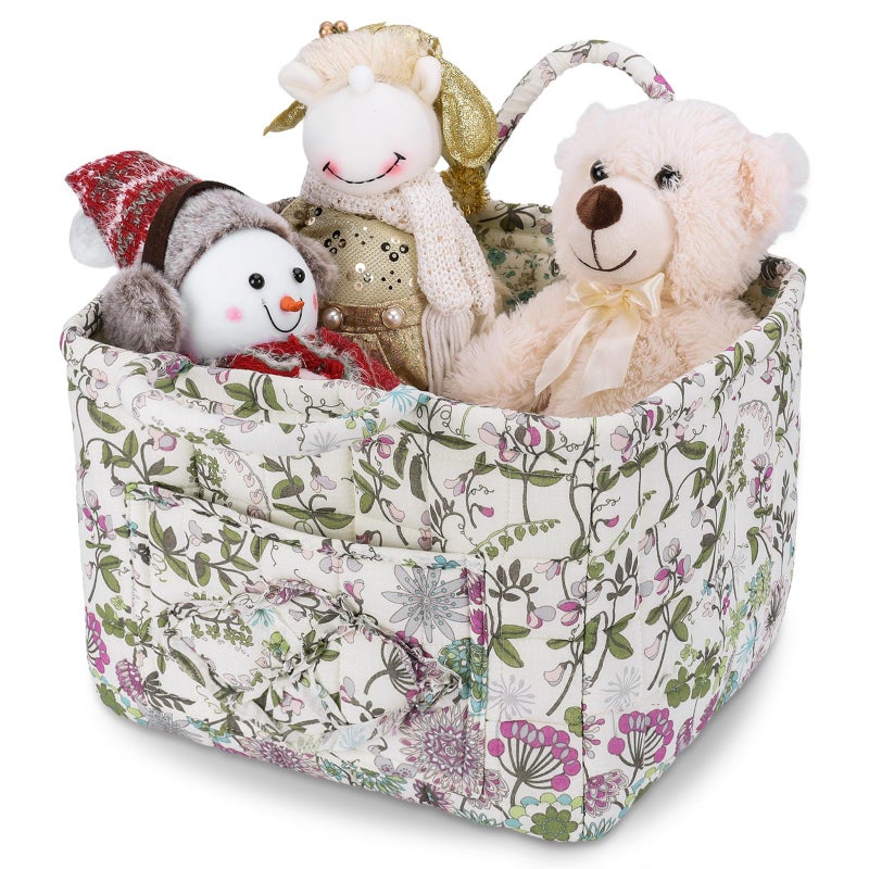 ANKICK Storage Basket Boho Fabric Large Collapsible Floral Laundry Nursery Hamper Portable Folding Storage for Clothes Toys (Purple) - Image 1