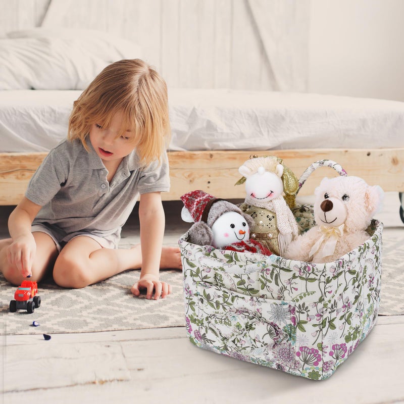 ANKICK Storage Basket Boho Fabric Large Collapsible Floral Laundry Nursery Hamper Portable Folding Storage for Clothes Toys (Purple) - Image 2