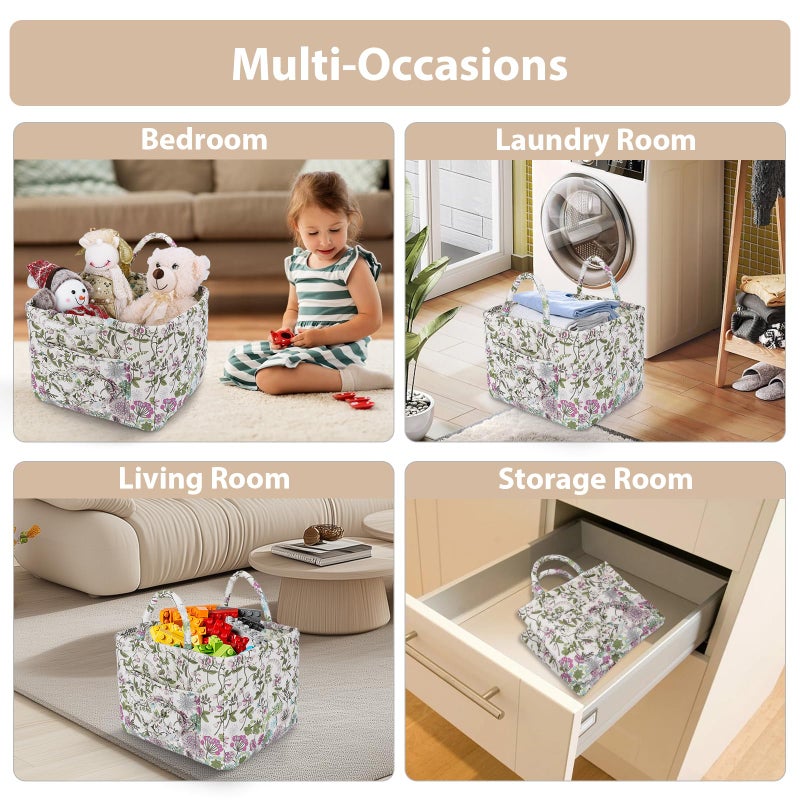 ANKICK Storage Basket Boho Fabric Large Collapsible Floral Laundry Nursery Hamper Portable Folding Storage for Clothes Toys (Purple) - Image 4