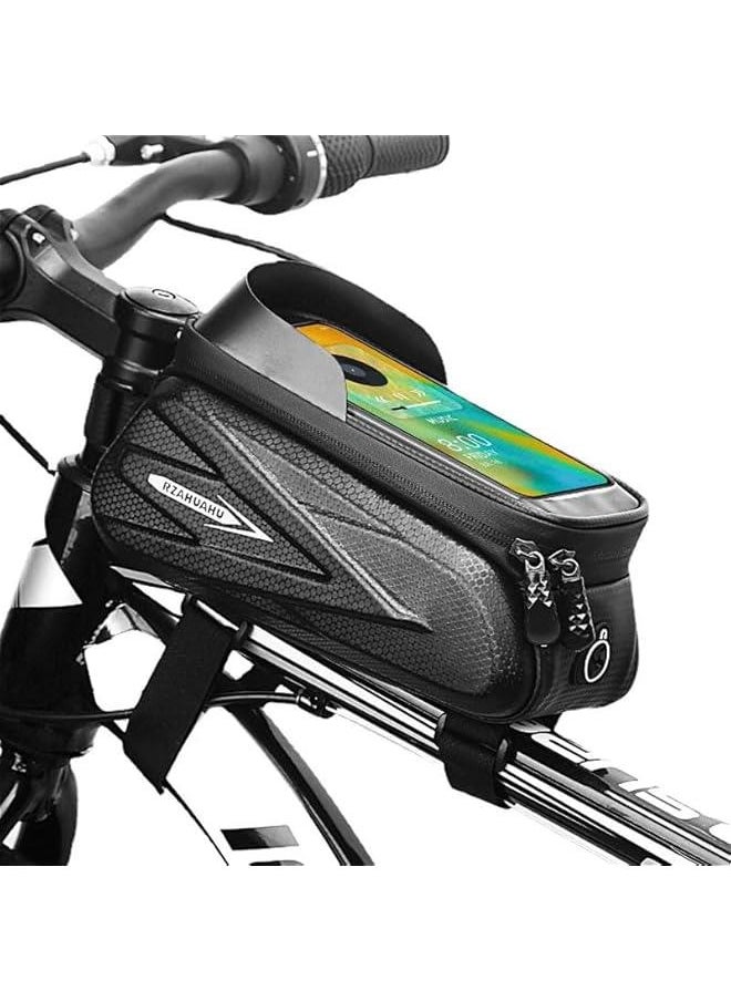 HOOKOR Bike Phone Holder Bag - Waterproof Hard Case Large Capacity Top Tube Front Frame Bicycle Pouch Cycling Mount, Bike Accessories, TPU Touch-Screen & Sun-Visor  - Image 1