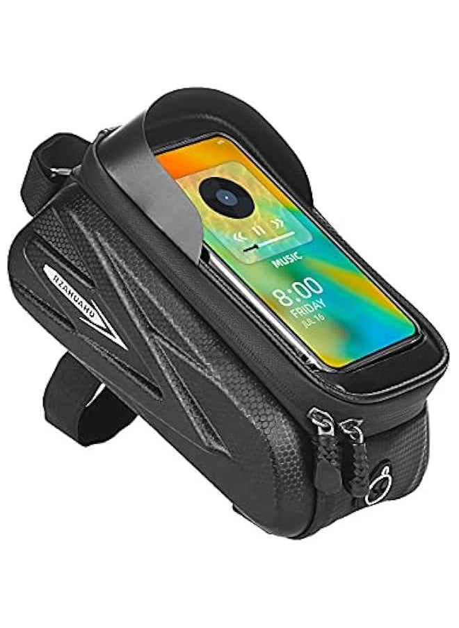 HOOKOR Bike Phone Holder Bag - Waterproof Hard Case Large Capacity Top Tube Front Frame Bicycle Pouch Cycling Mount, Bike Accessories, TPU Touch-Screen & Sun-Visor  - Image 2