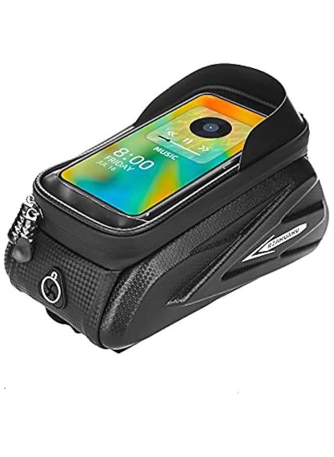 HOOKOR Bike Phone Holder Bag - Waterproof Hard Case Large Capacity Top Tube Front Frame Bicycle Pouch Cycling Mount, Bike Accessories, TPU Touch-Screen & Sun-Visor  - Image 3