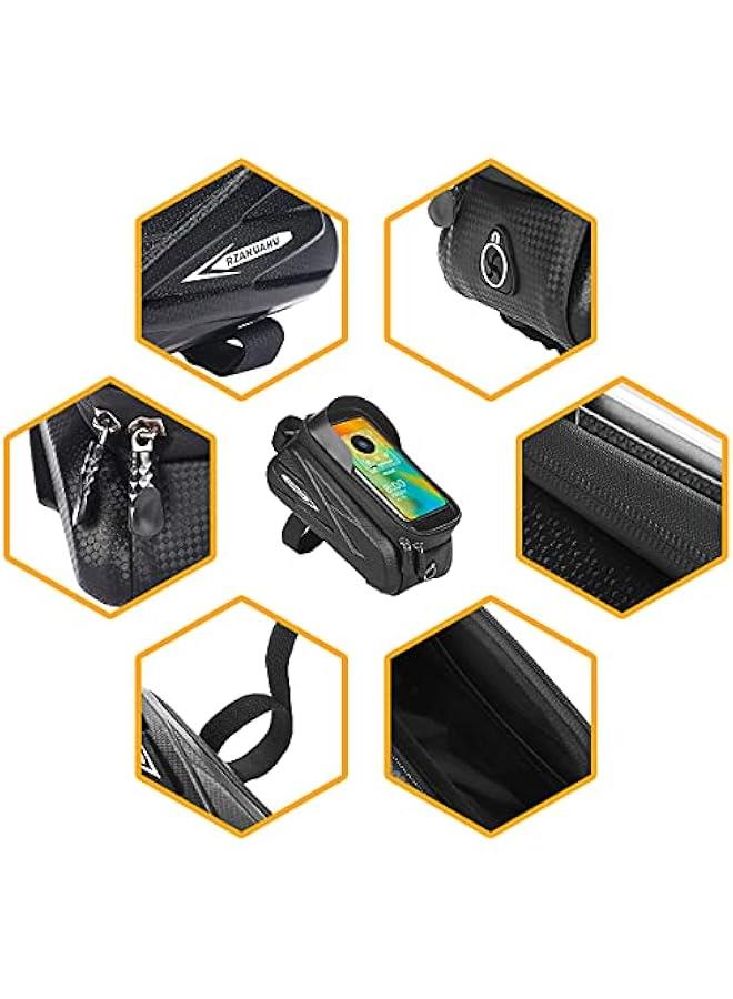 Bike Phone Holder Bag - Waterproof Hard Case Large Capacity Top Tube Front Frame Bicycle Pouch Cycling Mount, Bike Accessories, TPU Touch-Screen & Sun-Visor
