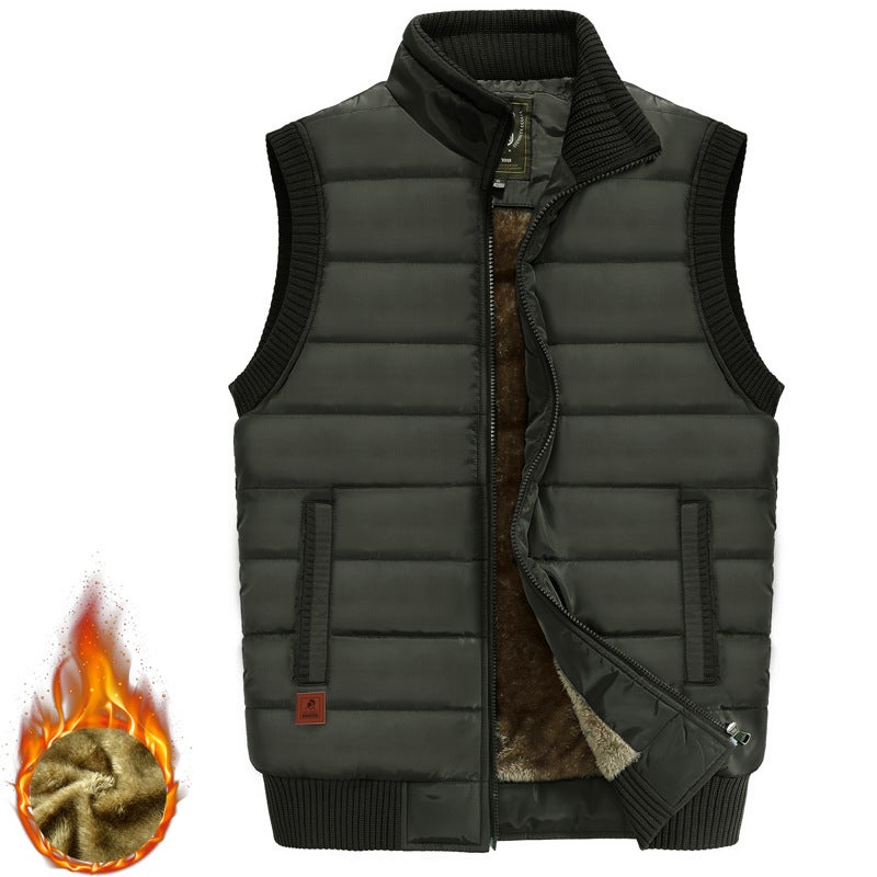 Vest Mens Autumn and Winter Dads Fleece Thickened Cotton Vest Middle-aged and Elderly Warm Waistcoat 9805 9805 military green 9805 military green