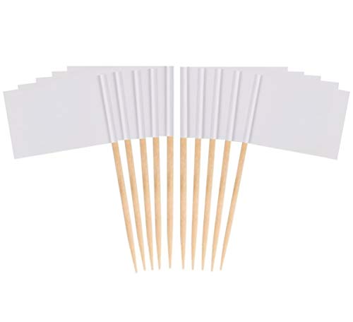 JAVD 100 Pcs (White) Blank Toothpick Flags, Cheese Markers White Flags Small Mini Stick Cupcake Toppers Blank Toothpick Flags - Image 1