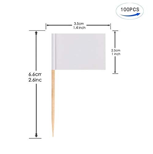 JAVD 100 Pcs (White) Blank Toothpick Flags, Cheese Markers White Flags Small Mini Stick Cupcake Toppers Blank Toothpick Flags - Image 2