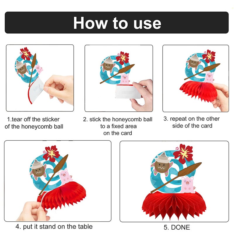 Ou Rui 8Pcs Tropical Hawaiian Birthday Party Supplies, Tropical Luau Summer Honeycomb Centerpieces Cartoon Movie Theme 3D Table Decorations - Image 5