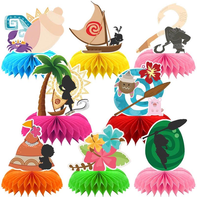 Ou Rui 8Pcs Tropical Hawaiian Birthday Party Supplies, Tropical Luau Summer Honeycomb Centerpieces Cartoon Movie Theme 3D Table Decorations - Image 1