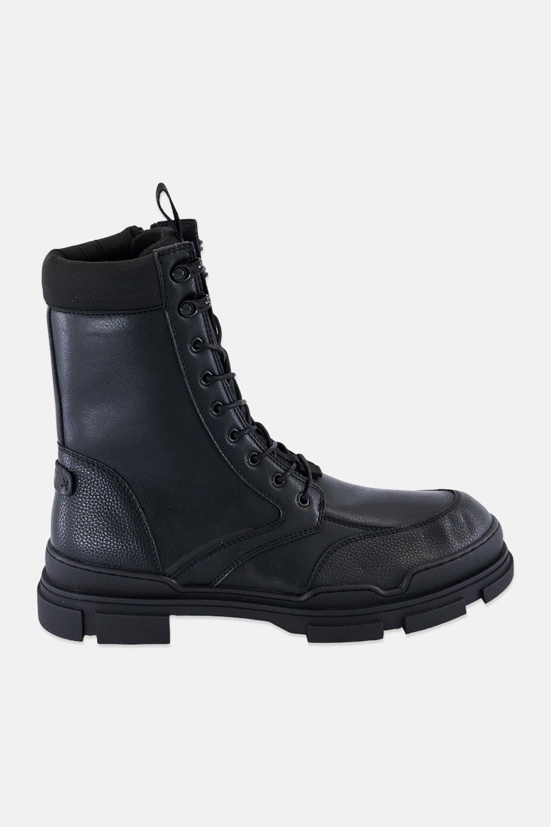 DKNY Men Side Zip Tall Rubber Lug Sole Boots, Black - Image 2