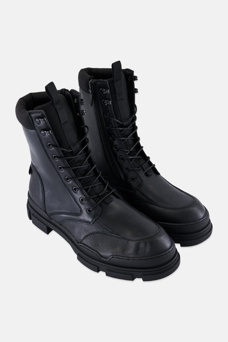 DKNY Men Side Zip Tall Rubber Lug Sole Boots, Black - Image 3
