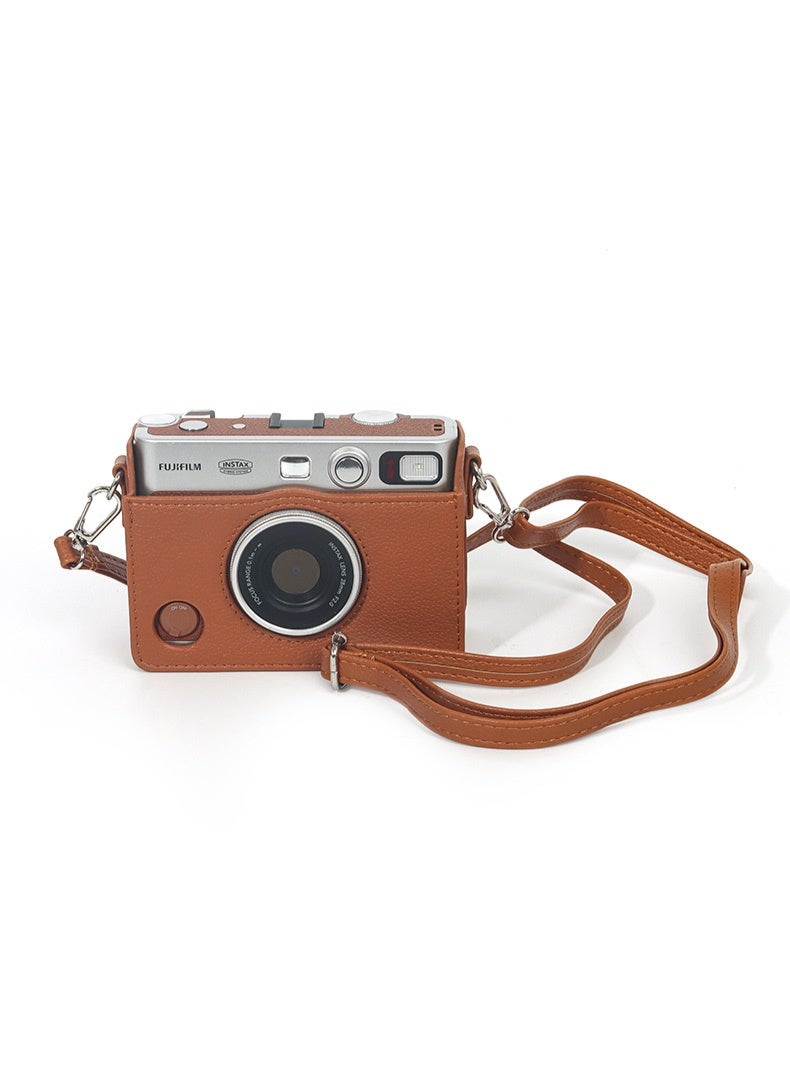 Case for Fuji Mini EVO,Camera Case Compatible for Fuji Mini EVO Camera with Adjustable Shoulder Strap in Brown Lychee Texture Horizontal Style - Image 4