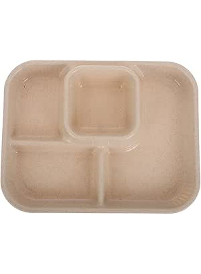 Beige Plastic Divided Dinner Plate 4 Compartments Microwave Safe Unbreakable Serving Tray - Image 1