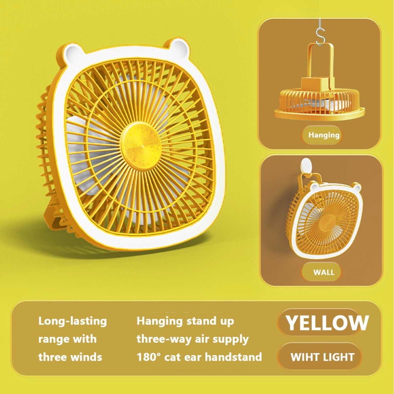 EXFOIL USB Desk Fan with light, Portable Quiet 3 Speeds Wind Desktop Personal Fan, Adjustment Mini Fan Table Fan with usb charging for Better Cooling, Home Office Car Indoor Outdoor (yellow) - Image 2