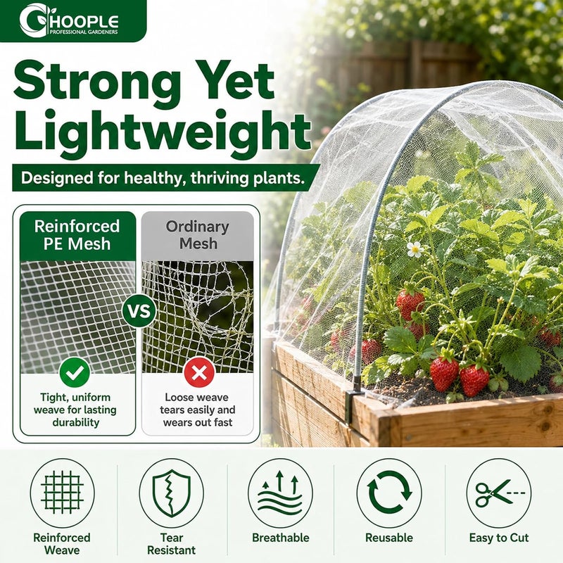 Hoople Garden Netting 10 FT x 33 FT, Ultra-Fine Mesh Plant Cover, Bug Netting for Garden, Insect Pest Barrier Row Cover for Vegetables, Fruits & Flowers, Lightweight Breathable Garden Mesh Netting - Image 5