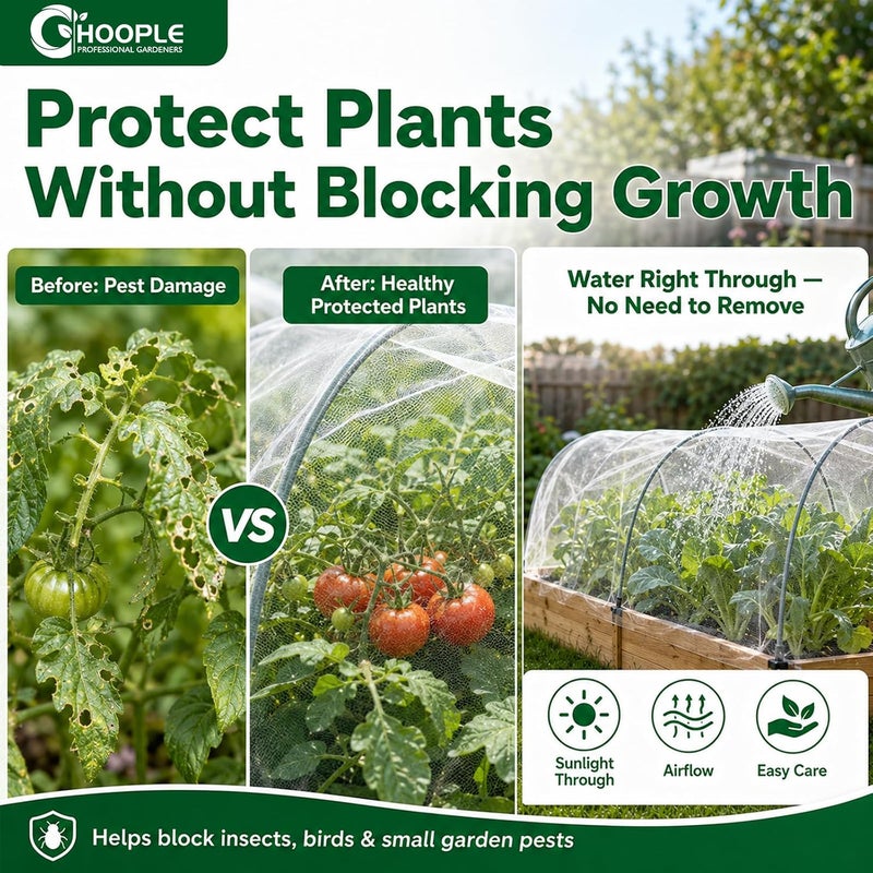 Hoople Garden Netting 10 FT x 33 FT, Ultra-Fine Mesh Plant Cover, Bug Netting for Garden, Insect Pest Barrier Row Cover for Vegetables, Fruits & Flowers, Lightweight Breathable Garden Mesh Netting - Image 3