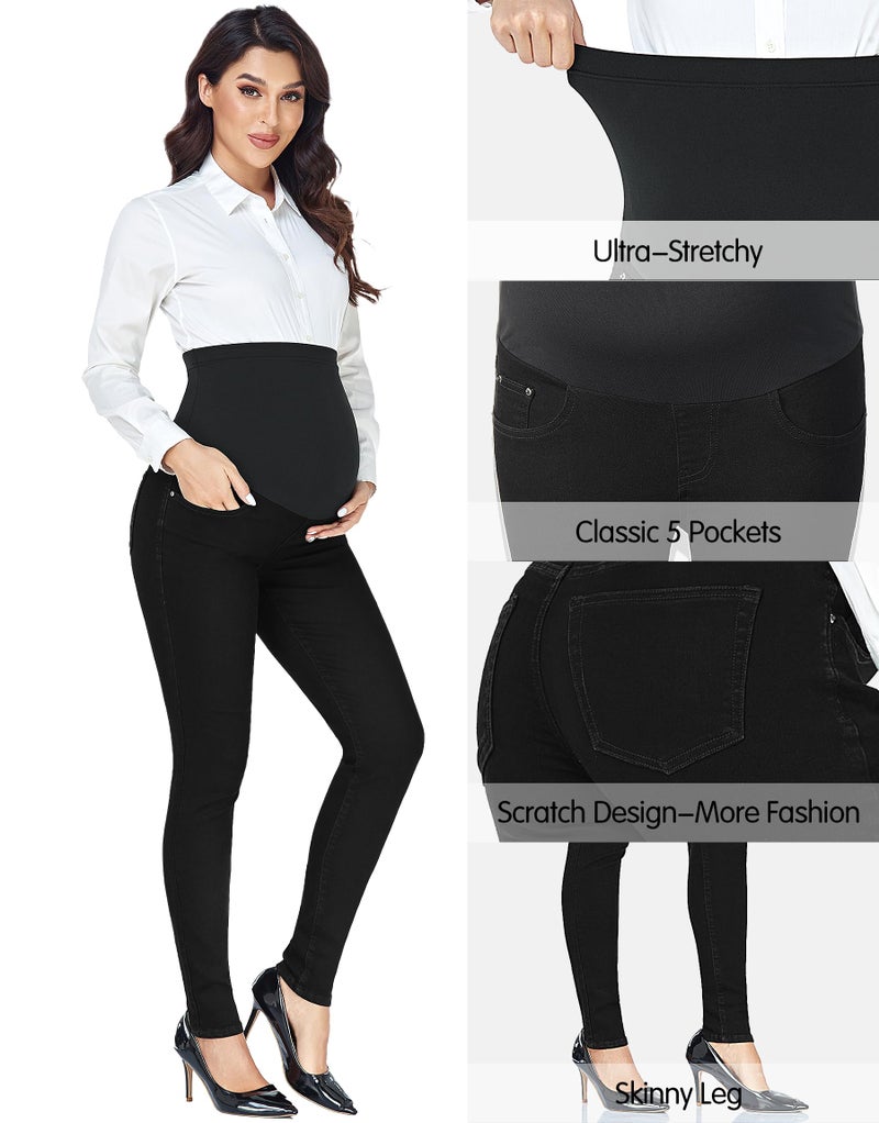 PACBREEZE Women's Maternity Jeans Over Belly Skinny Stretchy Denim Pants Comfy Slim Pregnancy Pants (Black, X-Large) - Image 4