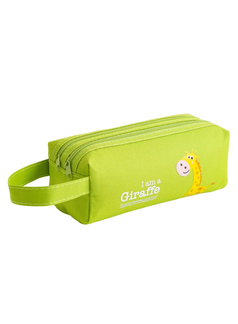 flâneur Flaneur Green Double Zipper Pencil Case with Handle - Adorable Giraffe Design, Perfect for Kids' Stationery Needs. Spacious and Durable for School Supplies, Pencils, Pens. Ideal for School and Travel