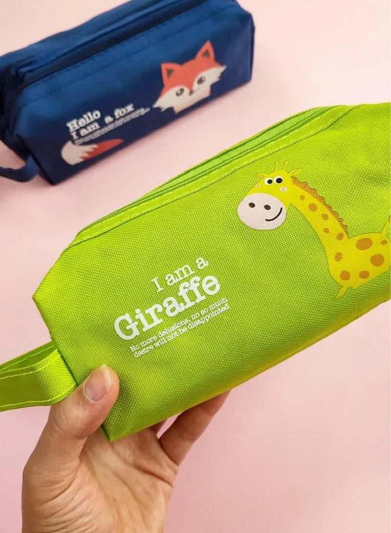 flâneur Flaneur Green Double Zipper Pencil Case with Handle - Adorable Giraffe Design, Perfect for Kids' Stationery Needs. Spacious and Durable for School Supplies, Pencils, Pens. Ideal for School and Travel