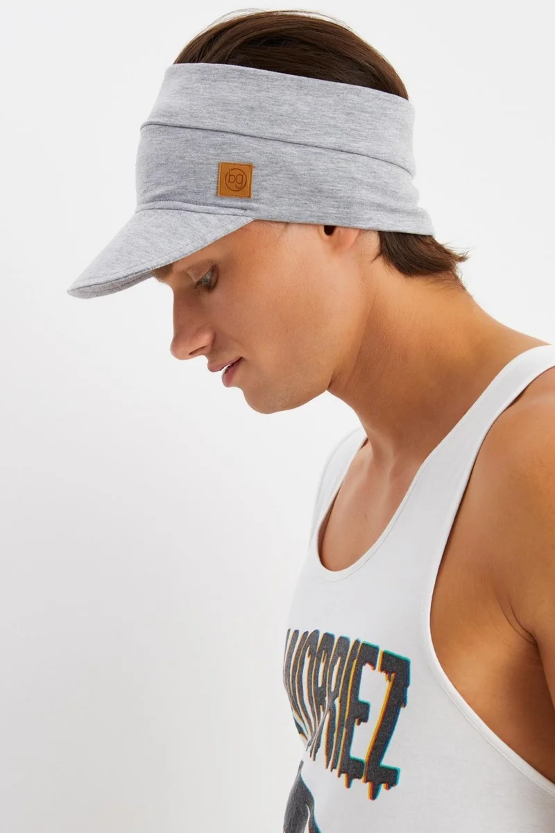Babygiz Light Gray Men's UV Protected Foldable Open Top Soft Brim 100% Cotton Combed Tennis Visor Hat