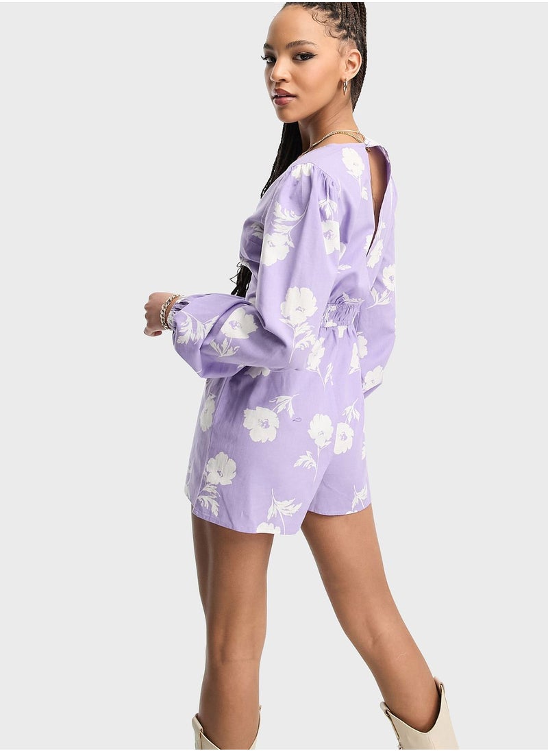 Miss Selfridge - V-Neck Printed Playsuit - Image 1