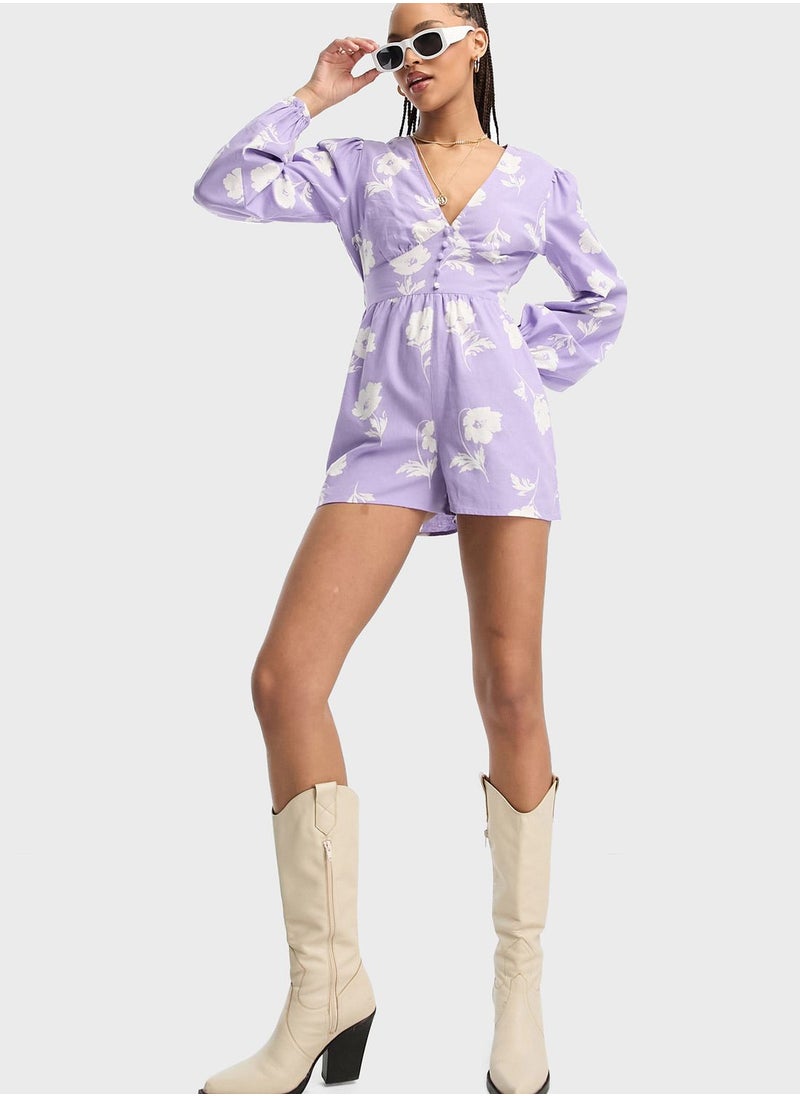 Miss Selfridge - V-Neck Printed Playsuit - Image 1