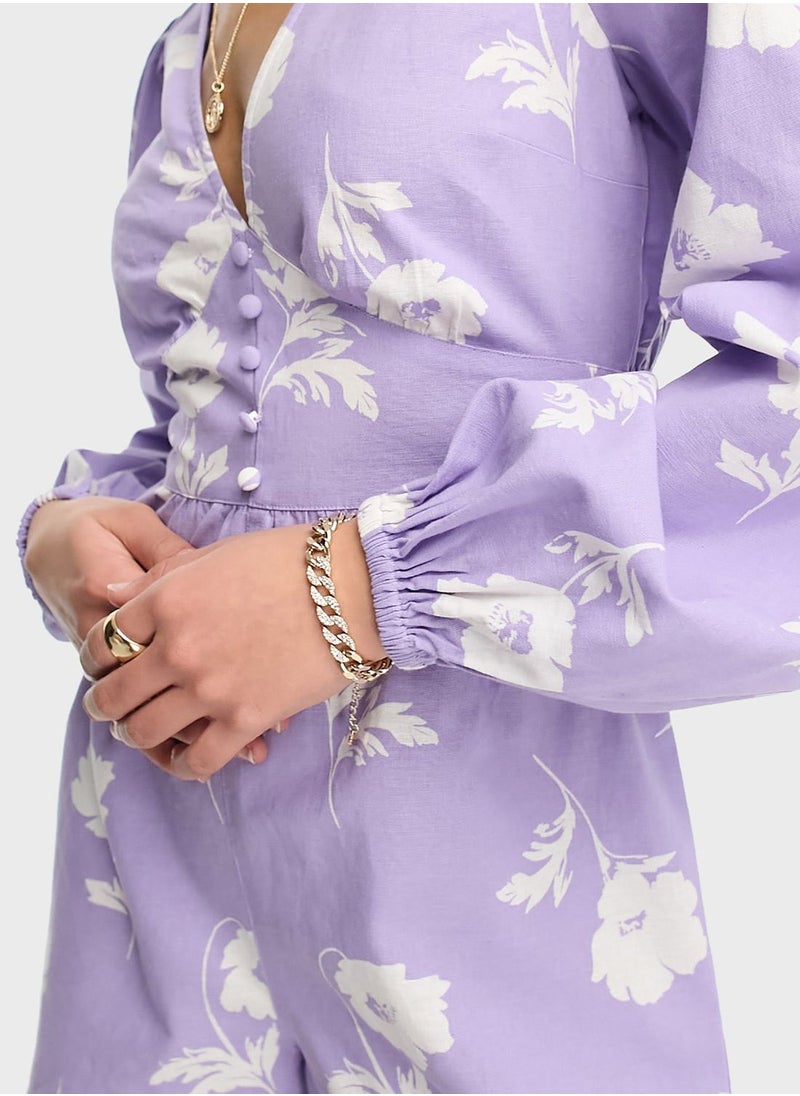 Miss Selfridge - V-Neck Printed Playsuit - Image 1