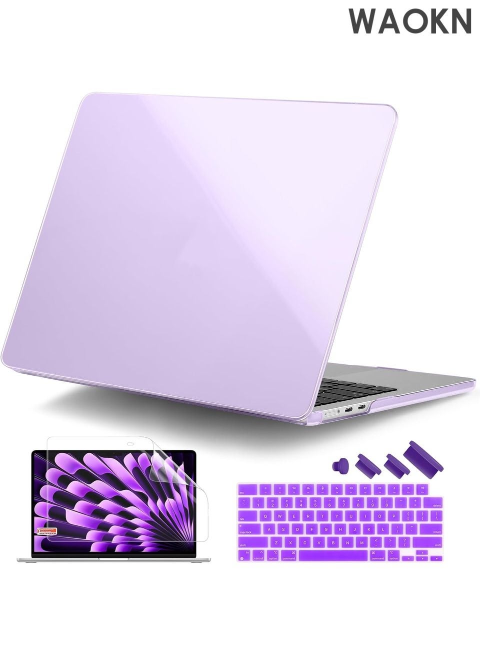 WAOKN Compatible with M4 MacBook Air 15 Inch Case 2025 2024 2023 A3241 A3114 A2941 M3 M2 with Liquid Retina Display & Touch ID, Protective Plastic Hard Shell Cover 15" - Crystal Purple