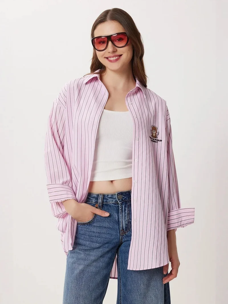 Lovely Istanbul ISTANBUL Oversized Striped Poplin Shirt with Embroidery
