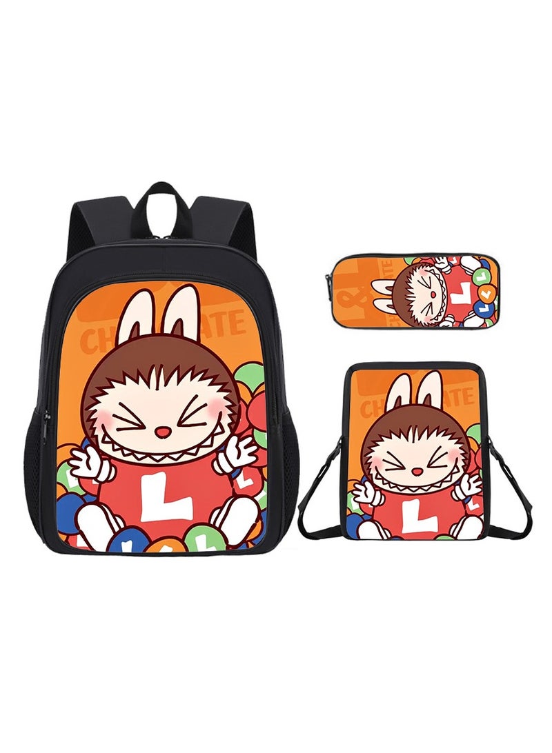 Labubu Student Cartoon Schoolbag Cute Children's Backpack Large Capacity Backpack 34*26*14CM + Lunch Bag 23*19*6CM + Pencil Case 11*24*7CM Three-piece Set - Image 1