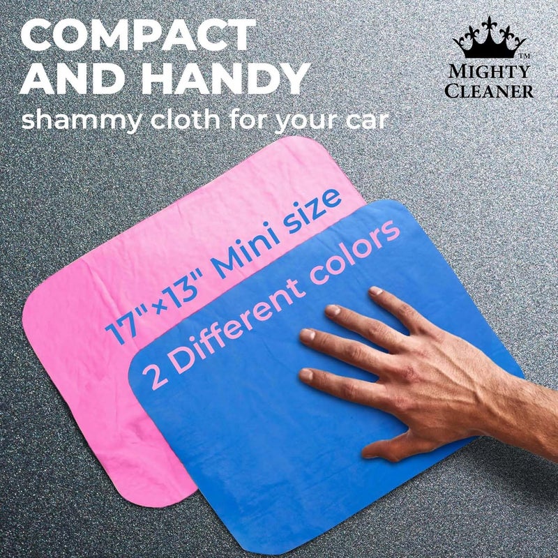 Mighty Cleaner Premium 2pk Mini +1 Free Shammy Cloth - Super Absorbent Chamois Towel - Reusable Scratch-Free Car Drying Towel - 17'x13' - Image 5