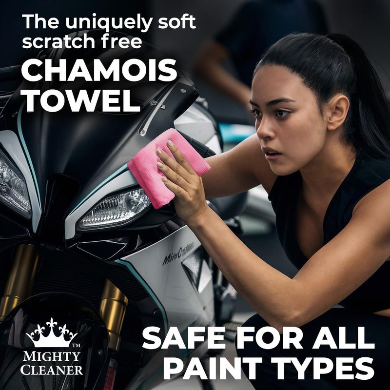 Mighty Cleaner Premium 2pk Mini +1 Free Shammy Cloth - Super Absorbent Chamois Towel - Reusable Scratch-Free Car Drying Towel - 17'x13' - Image 3