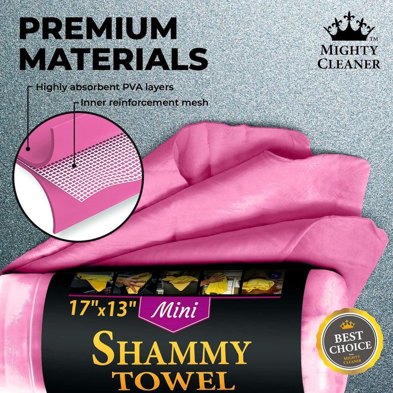 Mighty Cleaner Premium 2pk Mini +1 Free Shammy Cloth - Super Absorbent Chamois Towel - Reusable Scratch-Free Car Drying Towel - 17'x13' - Image 4