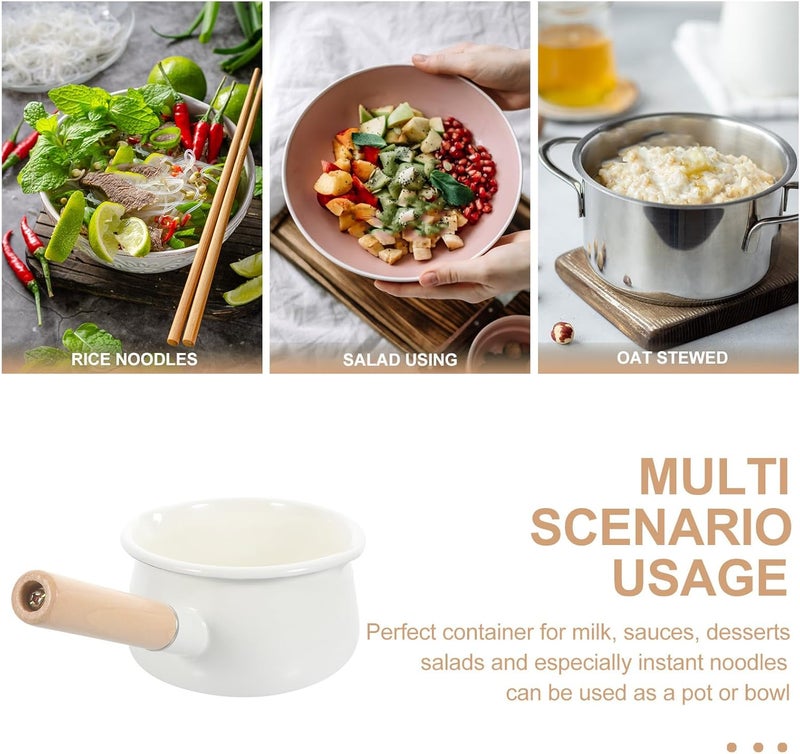 Enamel Cooking Pot 15cm Single Handle Milk Pan for Stove Household Kitchen Gadget Instant Noodle Soup Saucepan White - Image 3
