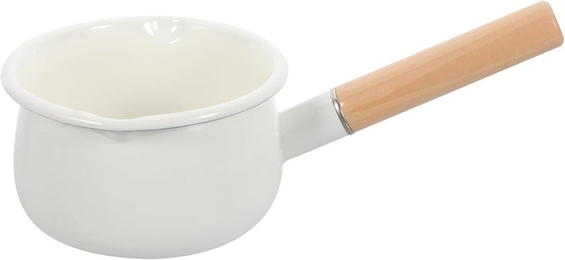 Enamel Cooking Pot 15cm Single Handle Milk Pan for Stove Household Kitchen Gadget Instant Noodle Soup Saucepan White - Image 1