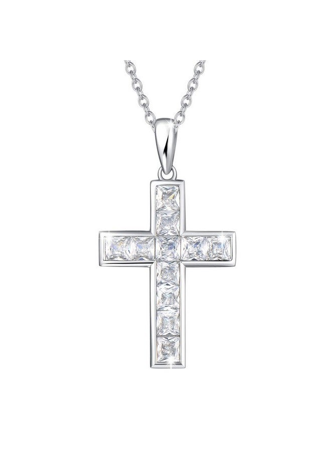 Fancime Valentines Day Gifts Cross Necklace For Women 925 Sterling Silver Cubic Zirconia Cross Delicate Necklace Dainty Pendant Fine Jewelry Gift For Women 18 Chain  - Image 1