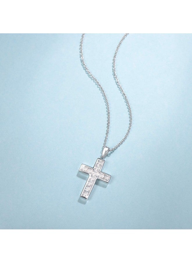 Fancime Valentines Day Gifts Cross Necklace For Women 925 Sterling Silver Cubic Zirconia Cross Delicate Necklace Dainty Pendant Fine Jewelry Gift For Women 18 Chain  - Image 3