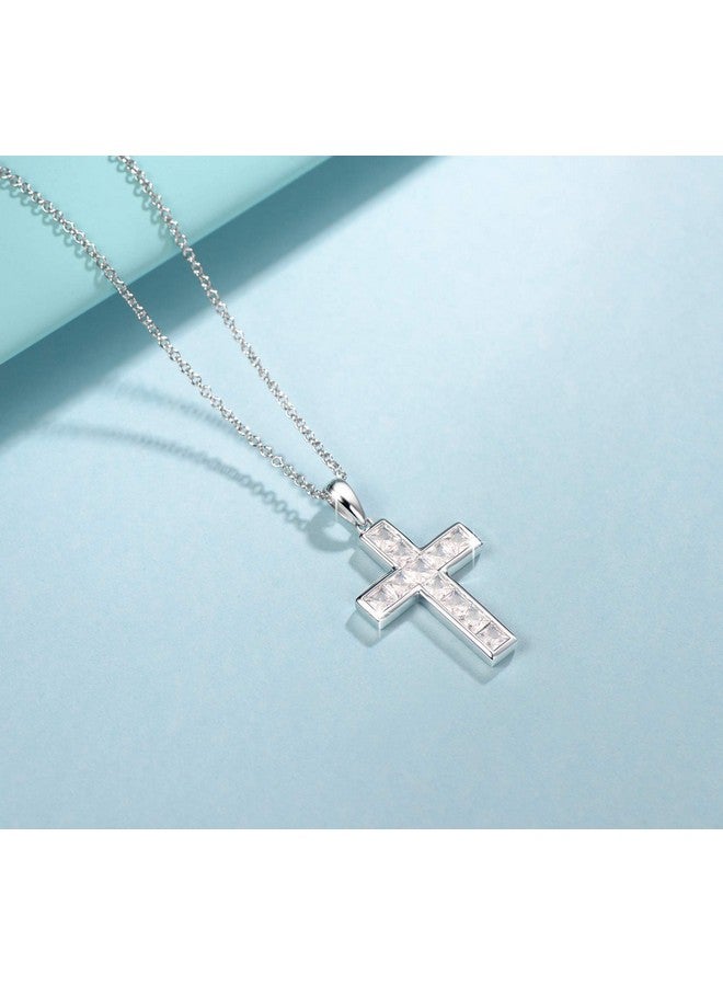 Fancime Valentines Day Gifts Cross Necklace For Women 925 Sterling Silver Cubic Zirconia Cross Delicate Necklace Dainty Pendant Fine Jewelry Gift For Women 18 Chain  - Image 2