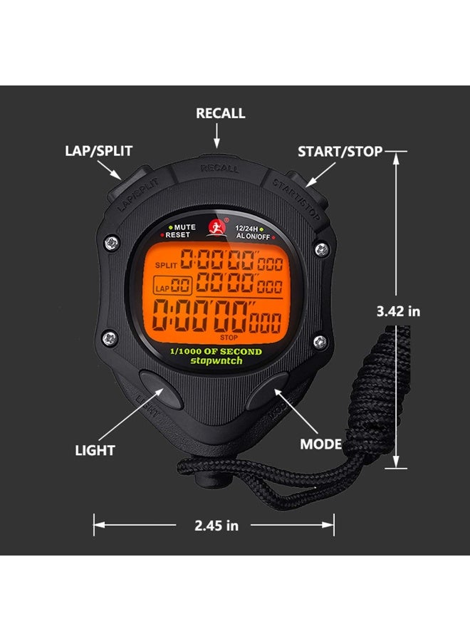 KISSUN Digital Stopwatch Timer with Back Light Stop watch 0.001second Timing|100 lap Memory,Large dispaly Alarm Clock for Coach Sports Swimming Running Marathon Competition(100LAP(Back Light)) - Image 2