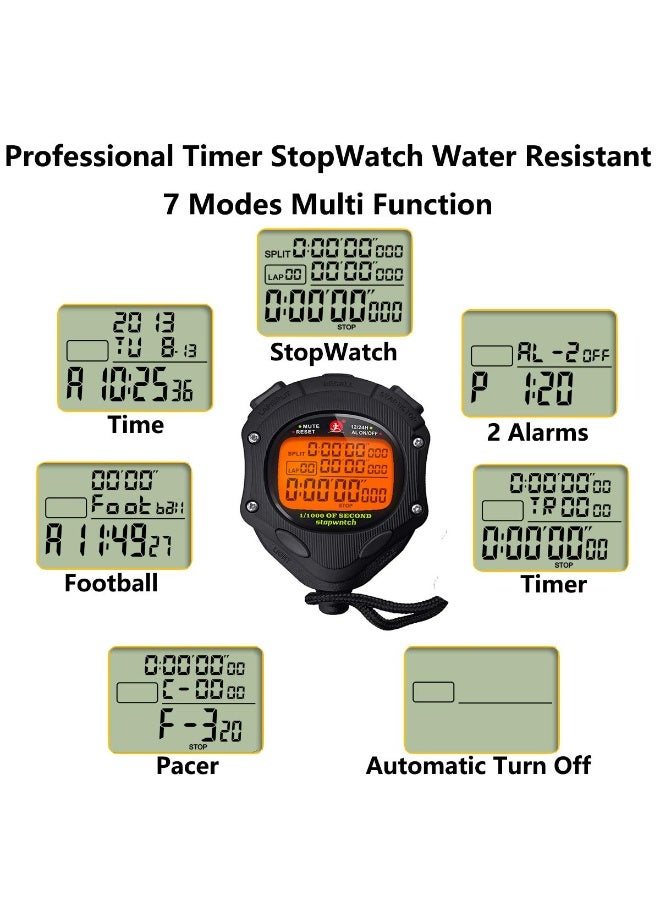 KISSUN Digital Stopwatch Timer with Back Light Stop watch 0.001second Timing|100 lap Memory,Large dispaly Alarm Clock for Coach Sports Swimming Running Marathon Competition(100LAP(Back Light)) - Image 3