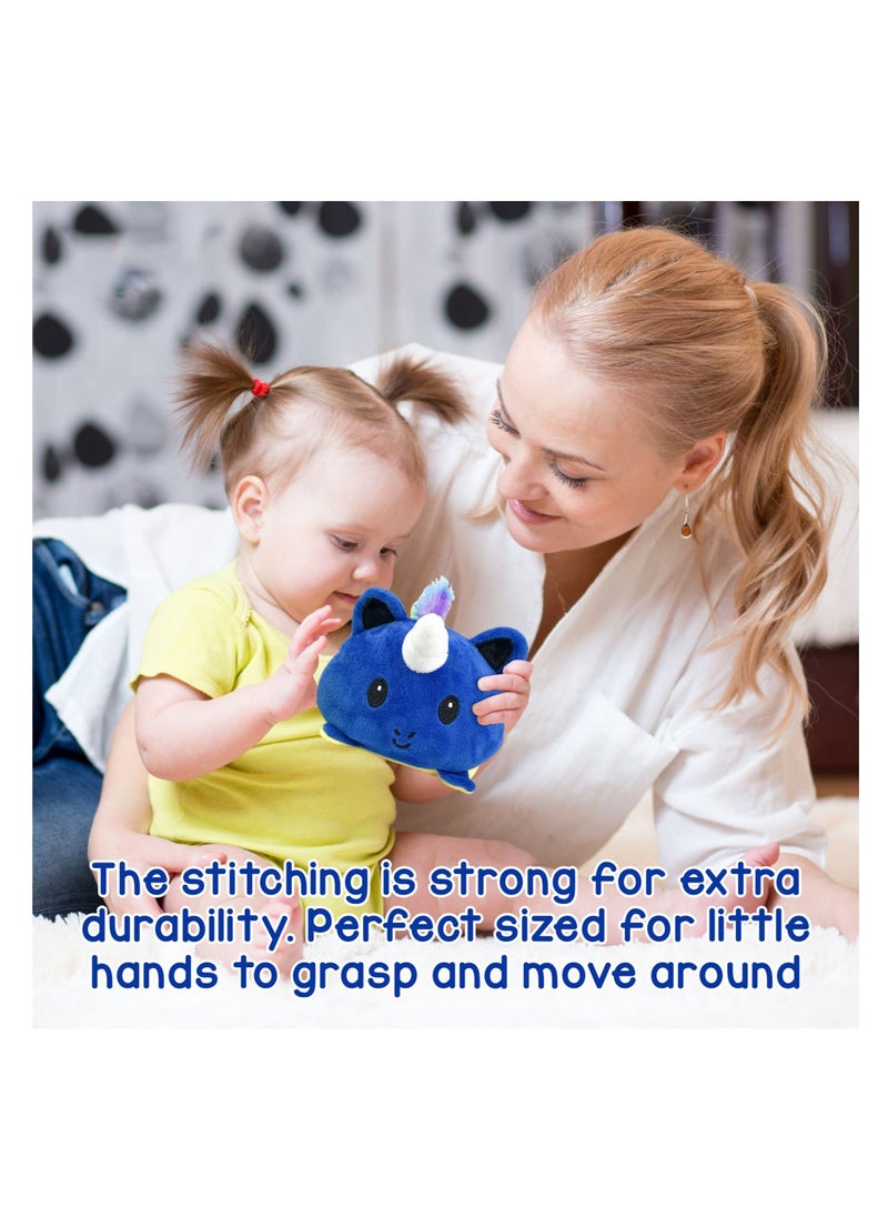 Reversible Teddy Cat Plushie Toys Mood Plush Toys Stuffed Animal Lovely Plushies Gifts for Girls, Boys and Adults (Dark Blue & Yellow)  - Image 1