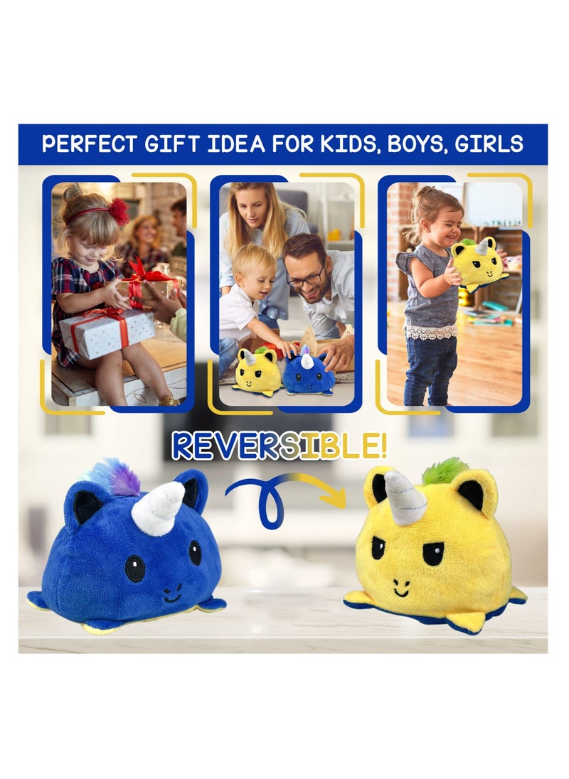 Reversible Teddy Cat Plushie Toys Mood Plush Toys Stuffed Animal Lovely Plushies Gifts for Girls, Boys and Adults (Dark Blue & Yellow)  - Image 2