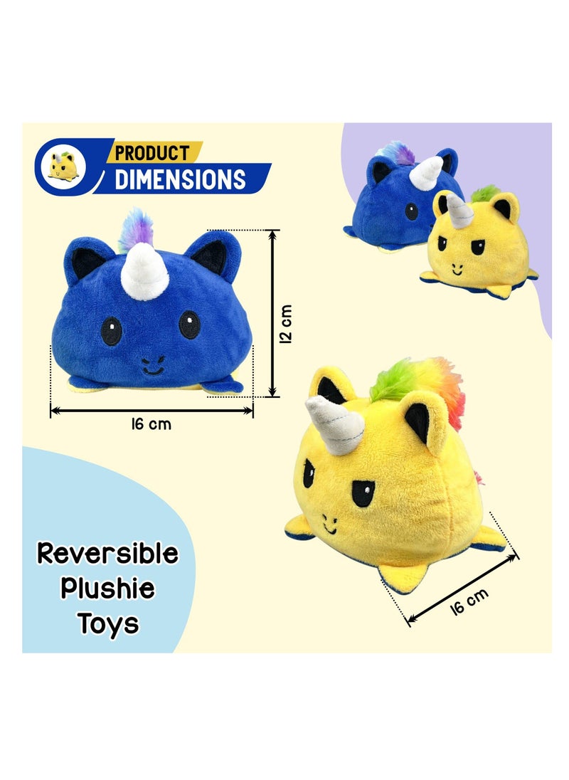 Reversible Teddy Cat Plushie Toys Mood Plush Toys Stuffed Animal Lovely Plushies Gifts for Girls, Boys and Adults (Dark Blue & Yellow)  - Image 3