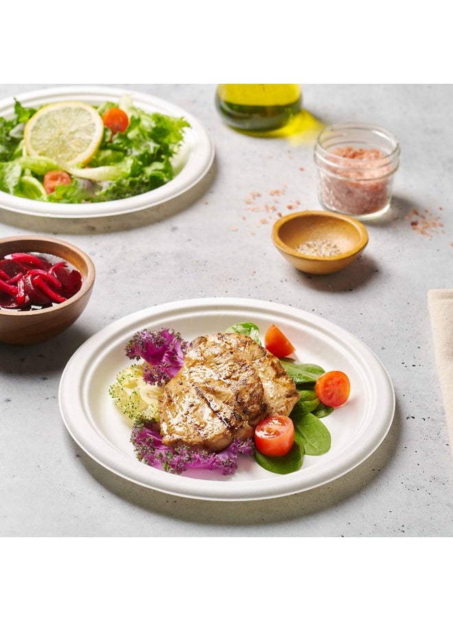 Munfix 100% Compostable Paper Plates 150 Pack, 10 Inch Heavy Duty Biodegradable Microwavable Disposable White Dinner Plates, Made of Eco-Friendly, Natural Sugarcane Bagasse  - Image 3
