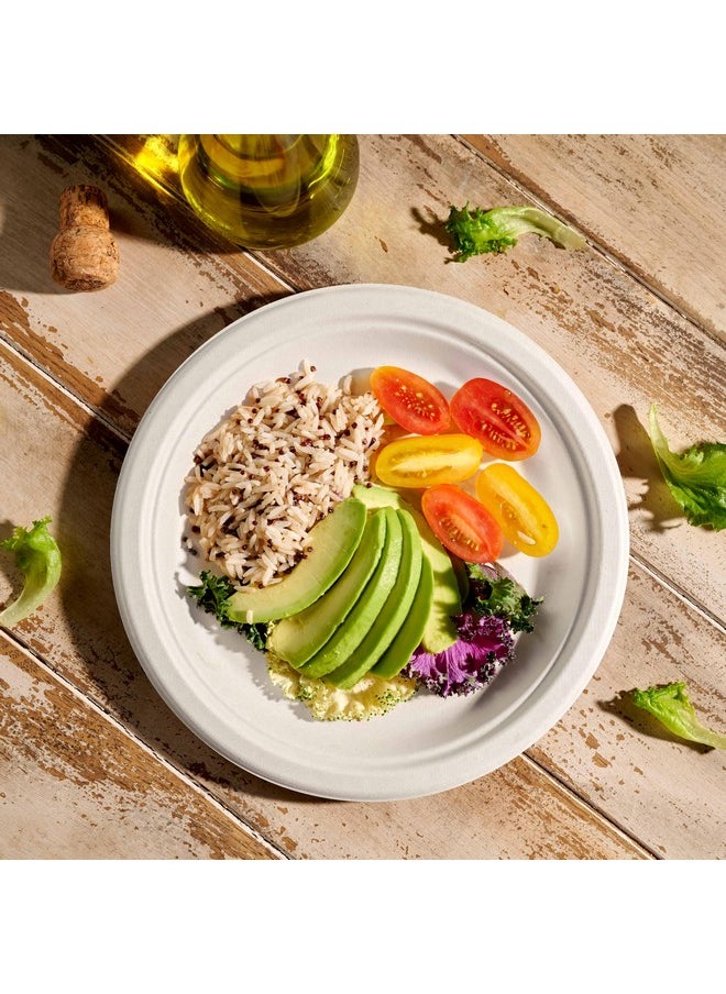 Munfix 100% Compostable Paper Plates 150 Pack, 10 Inch Heavy Duty Biodegradable Microwavable Disposable White Dinner Plates, Made of Eco-Friendly, Natural Sugarcane Bagasse  - Image 4