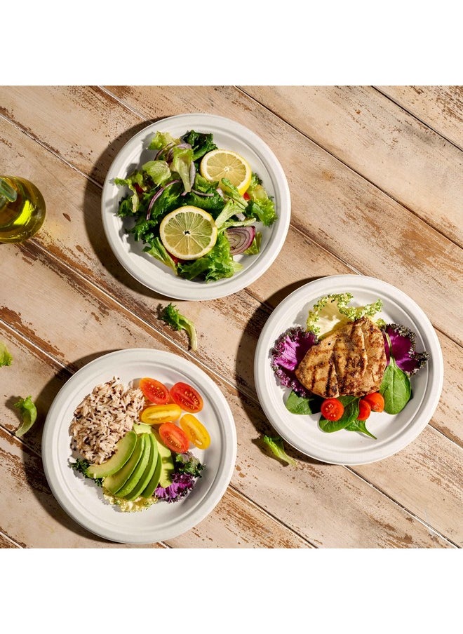 Munfix 100% Compostable Paper Plates 150 Pack, 10 Inch Heavy Duty Biodegradable Microwavable Disposable White Dinner Plates, Made of Eco-Friendly, Natural Sugarcane Bagasse  - Image 5