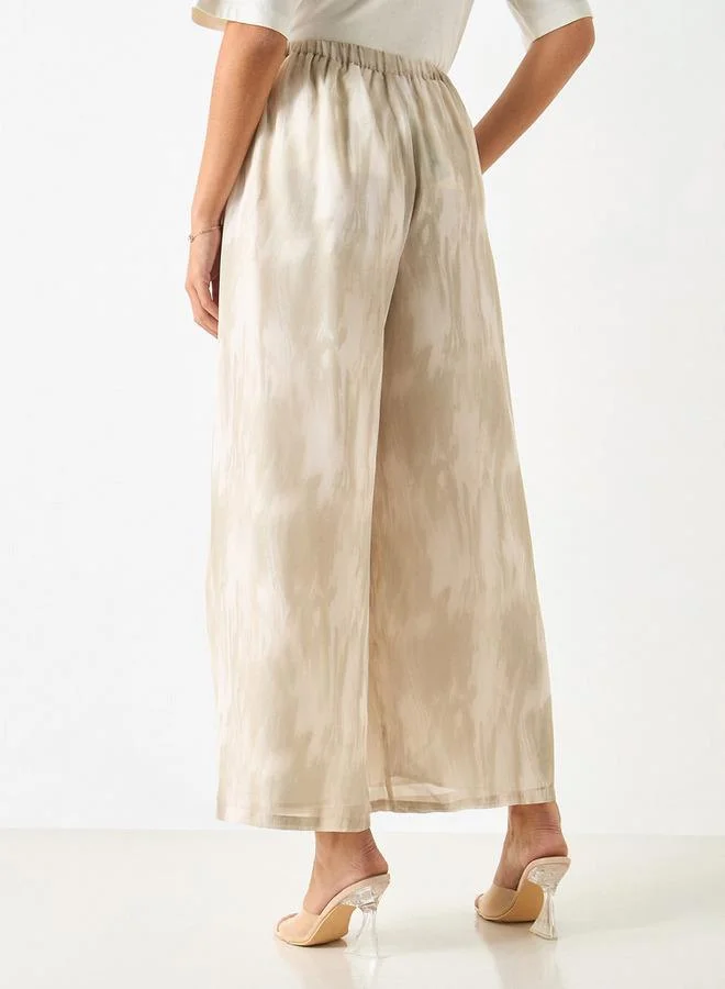 Iconic Iconic All-Over Print Wide Leg Pants with Semi-Elasticated Waistband