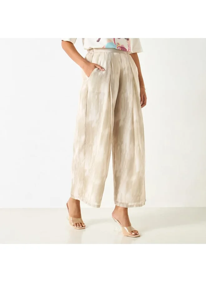 Iconic Iconic All-Over Print Wide Leg Pants with Semi-Elasticated Waistband